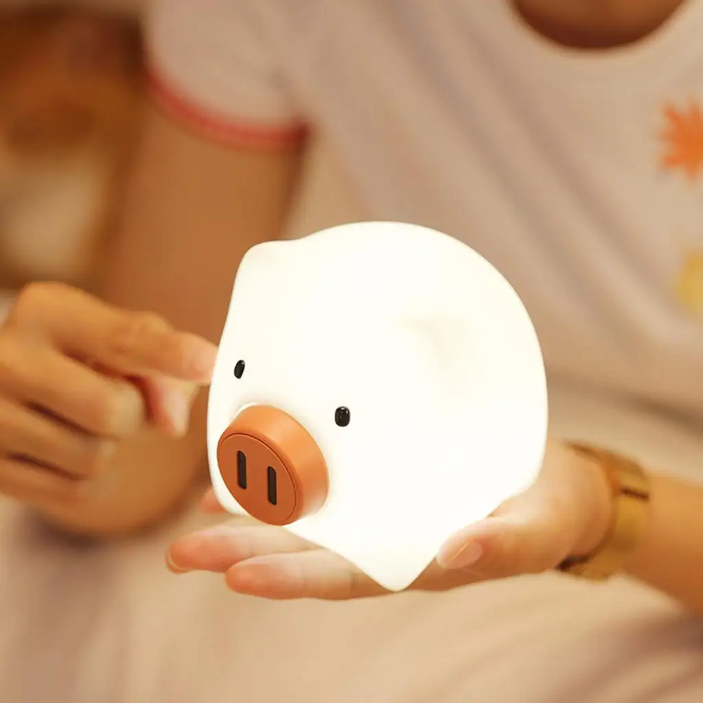 Cute LED Silicone Night Light Pig USB Rechargeable Portable Lamp kids children room