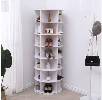 Modern Tall Round 360° Rotating Spinning Shoe Rack, Turntable Rack