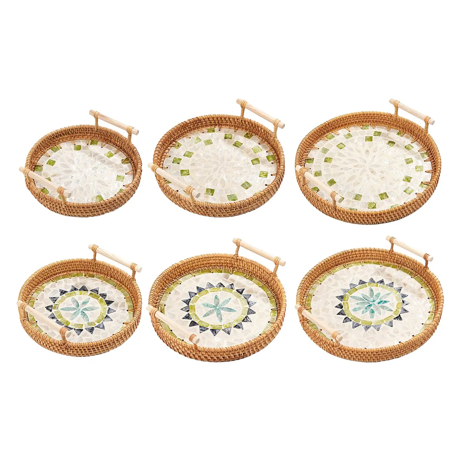 Woven Rattan Serving Tray Bread Nordic Multifunctional Cake Snacks Tray for Kitchen Coffee Table Afternoon Tea Party Living Room