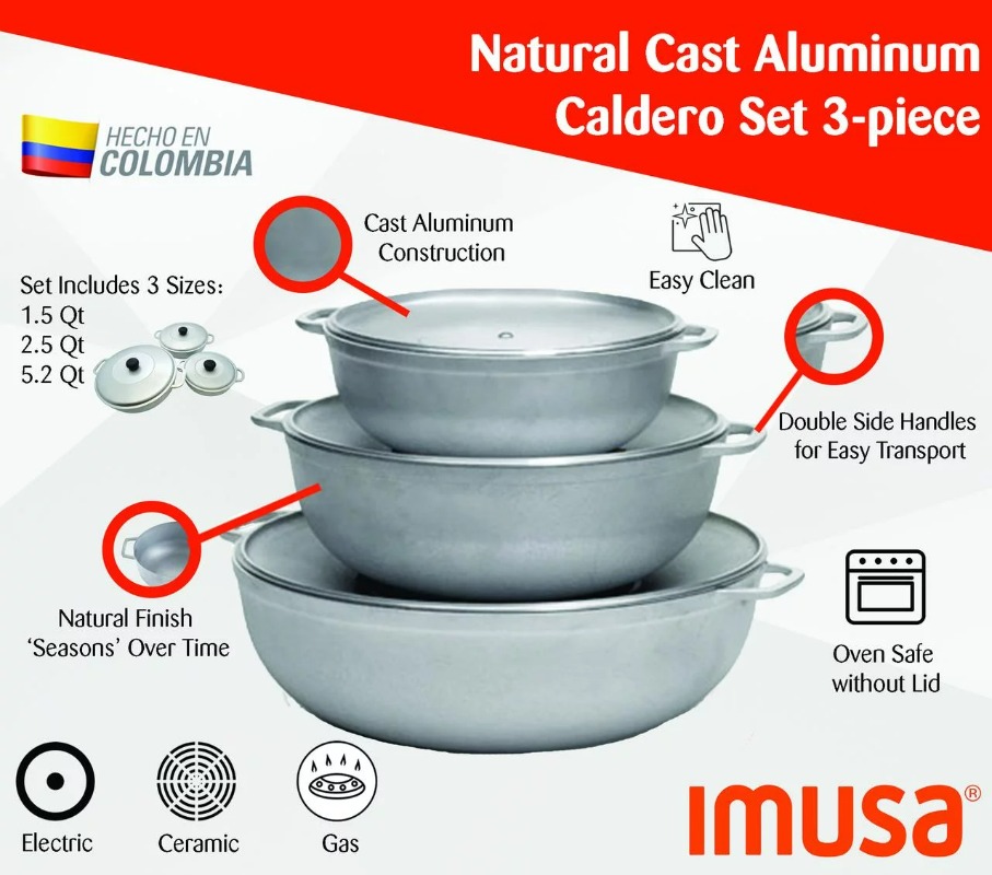 Description Picture 3 of itemImusa 3Pieces Colombian Cast Aluminum Caldero or Dutch Oven Set with Lid