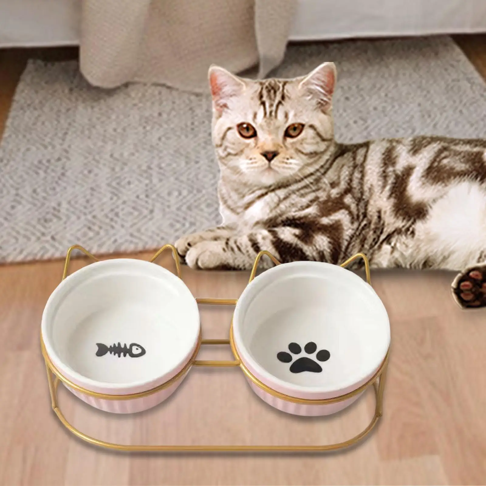 Porcelain Pet Bowls Elevated Cat Dishes Removable Cat Feeder Washable Stable Water Bowls Large Capacity Cute for Flat Faced Cats