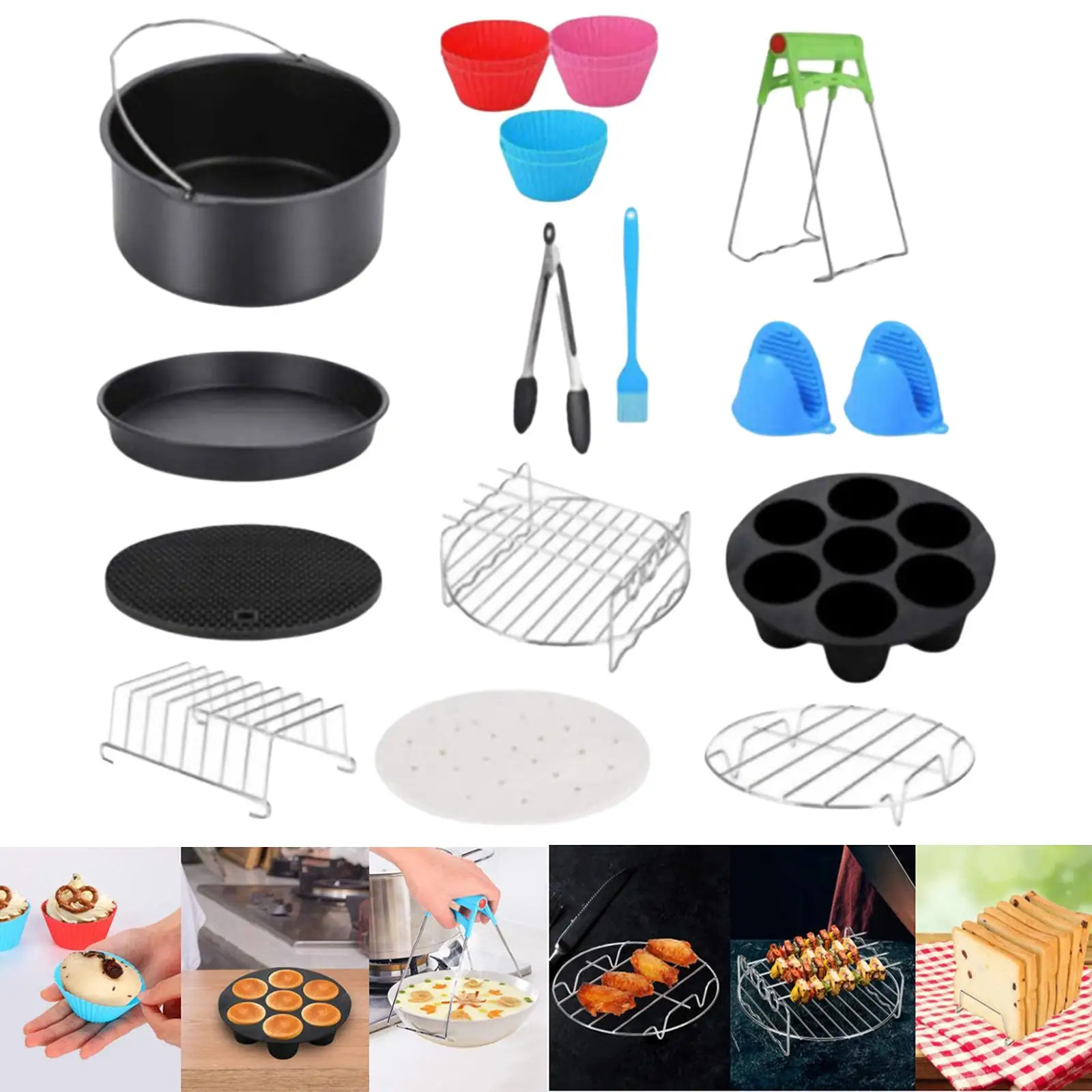 13Pcs 8 inch Air Fryer Accessories Set for 3.8 to 8Qt Food Grade Material