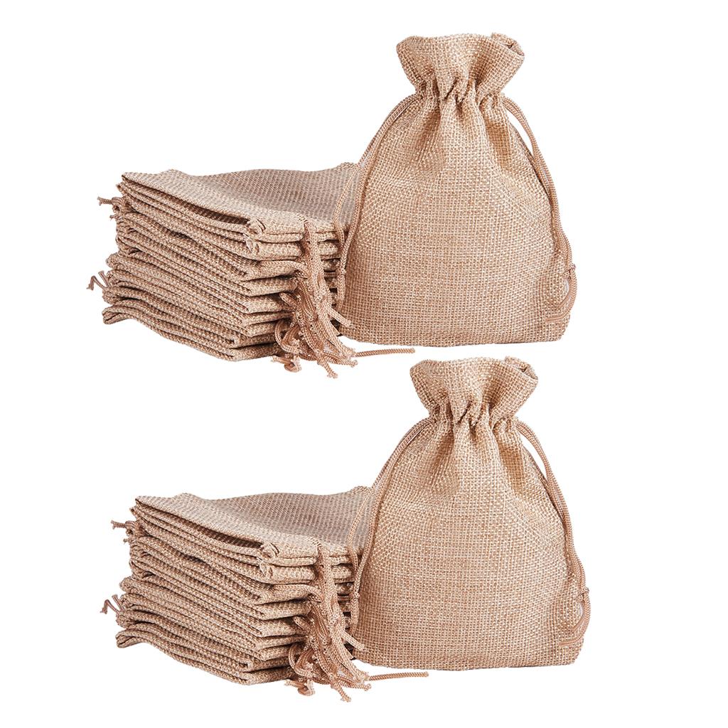 Set of 20 Natural Burlap Bags with Drawstring, Reusable Linen Pouches, Perfect