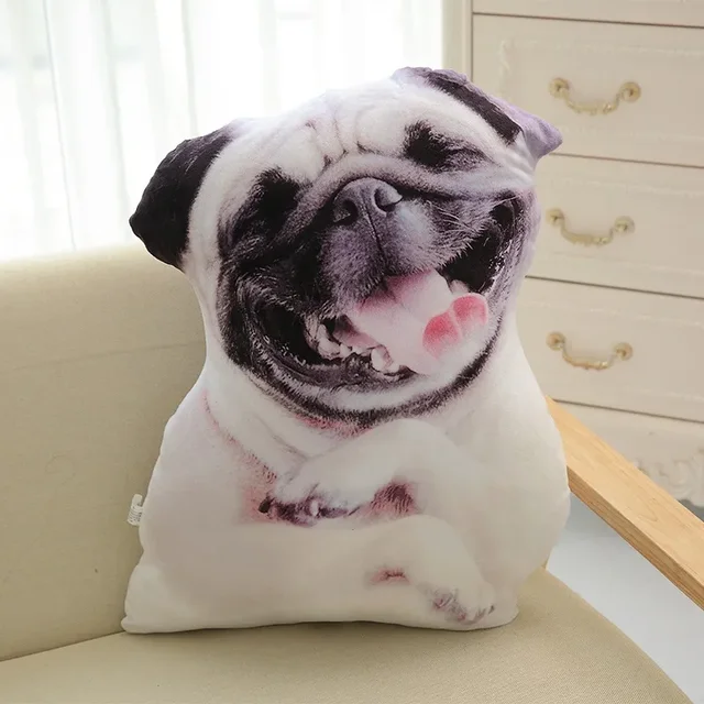 Pug Cojin Perro Triste Almohada 3D Con Cabeza De Perro Para Niños