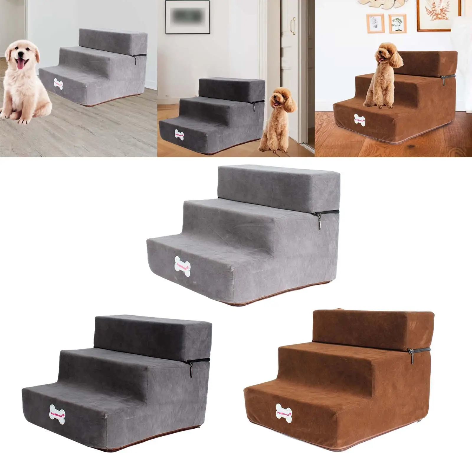 Soft Dog Stairs Ladder Non Slip Removable Zipper Cover Indoor Ramp 3 Steps