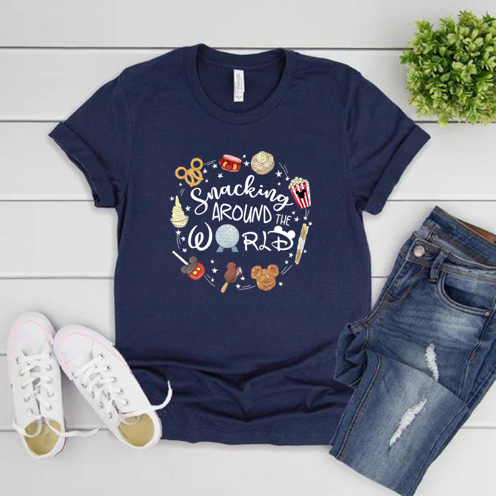 Snacking Around The World T-Shirt Epcot T-Shirt Unisex T-Shirt Kurzarm Grafik T-Shirts Passende Shirts Casual Tops T-Shirts – Detail 9