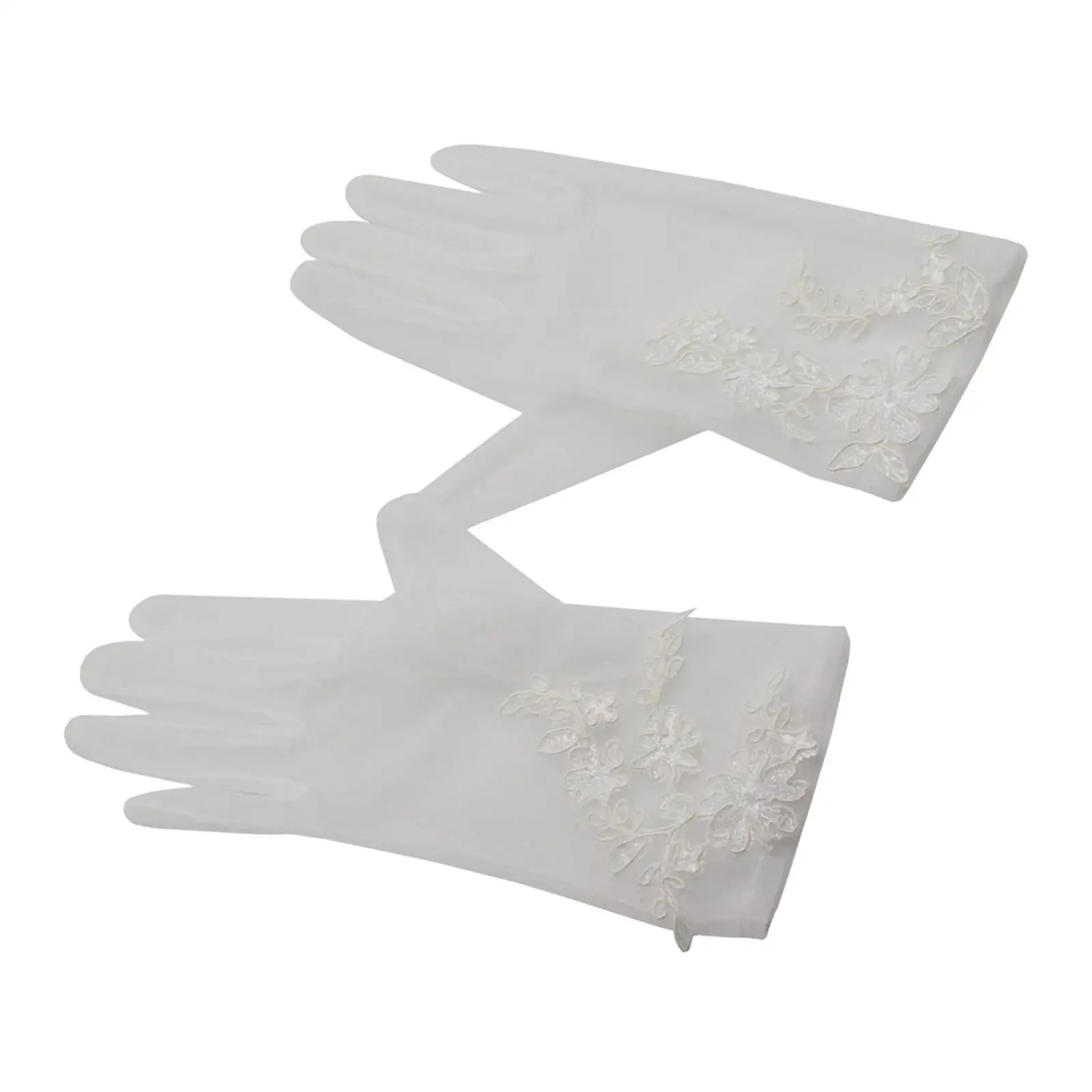 Women Lace Glove Short Tulle Gloves Wrist Length White Bridal Gloves Wedding Bride Dress Gloves for Prom Costume Accessories