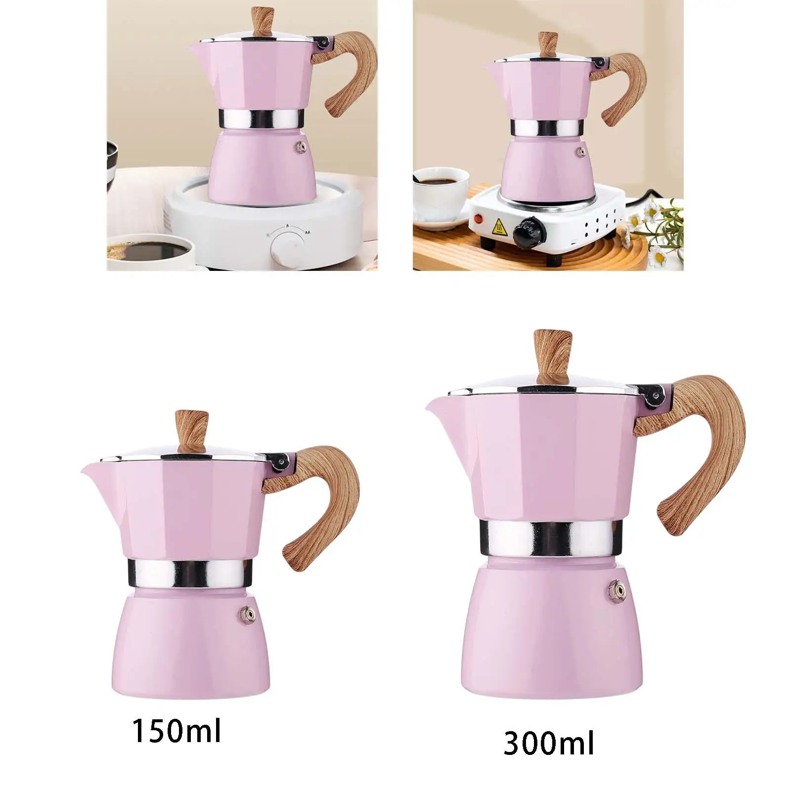 Aluminum Alloy Moka Pot Accessories Durable Manual Pink Kettle Portable Octagonal for Traveling Office Restaurant Use