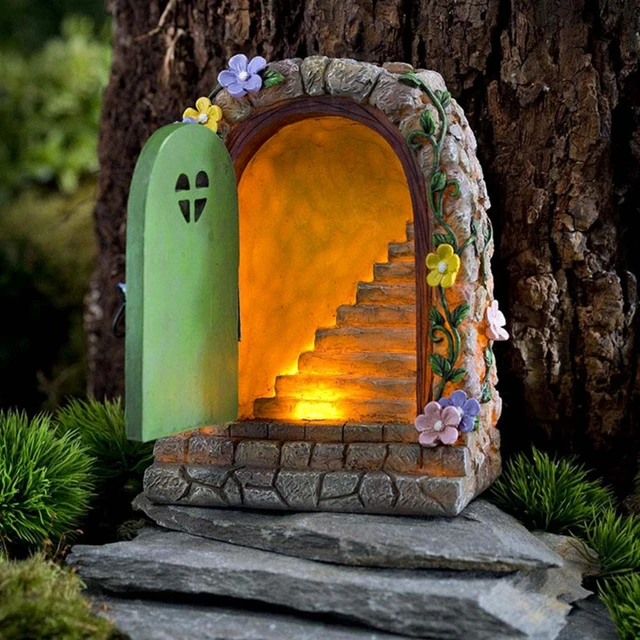 Fdit décor de visages d'arbre extérieur Ensemble de porte-fenêtre miniature  Kit de décoration de maison de jardin de fée rétro