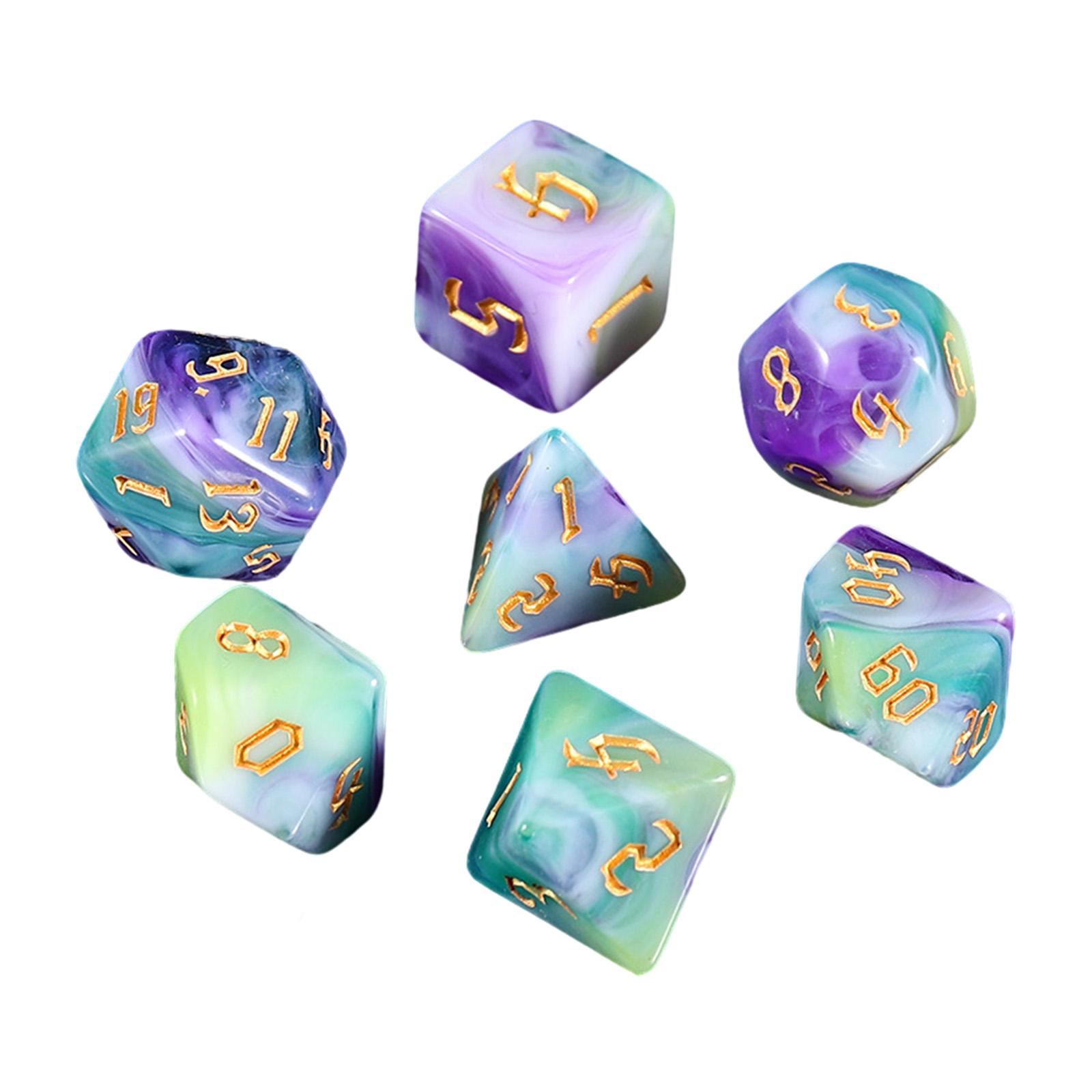 7x Multi Sided Dices Table Games Party Toys Acrylic Dices D4 D8 D10 D12 D20 Dices for RPG Role Playing Teaching Card Games