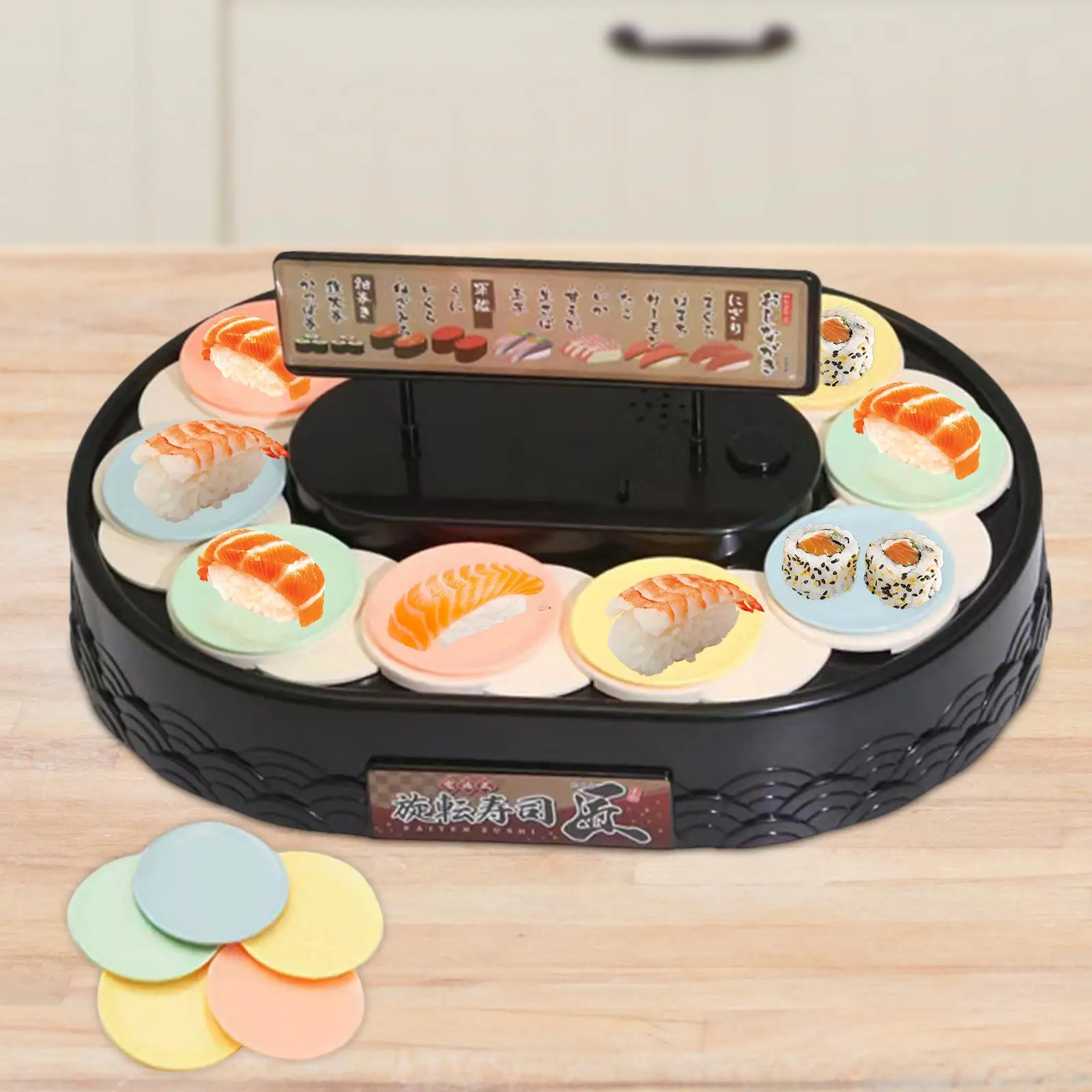 Sushi Machine Electric with Serving Trays Rotating Cupcake Display Stand Turntable for Jewelry Sushi Desserts Cupcakes Festival