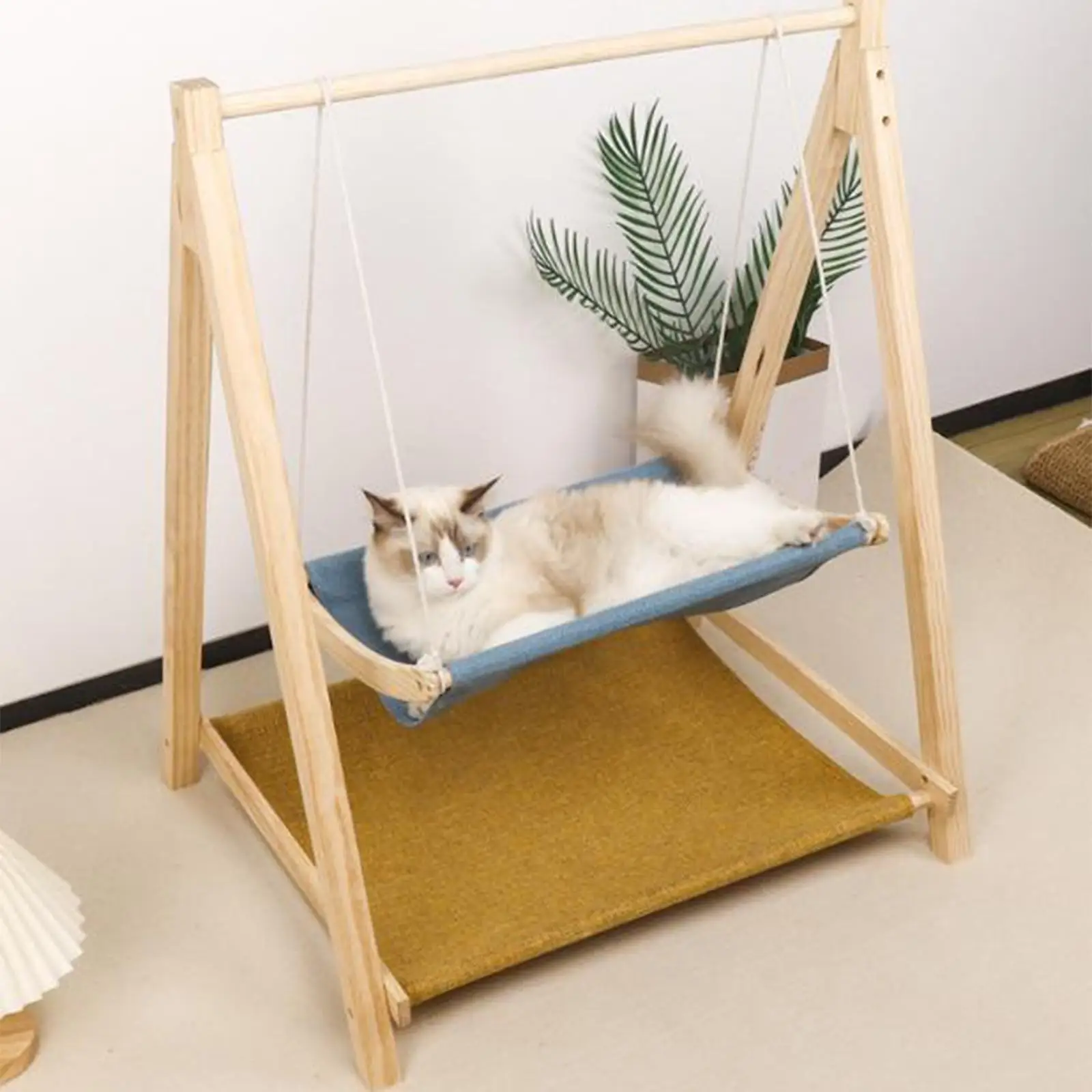 Premium Shelves Perches Sleeping Mat Resting Seat Breathable 2 Tier Wooden Cat Hammock Bed for Kitten Indoor Outdoor Animals