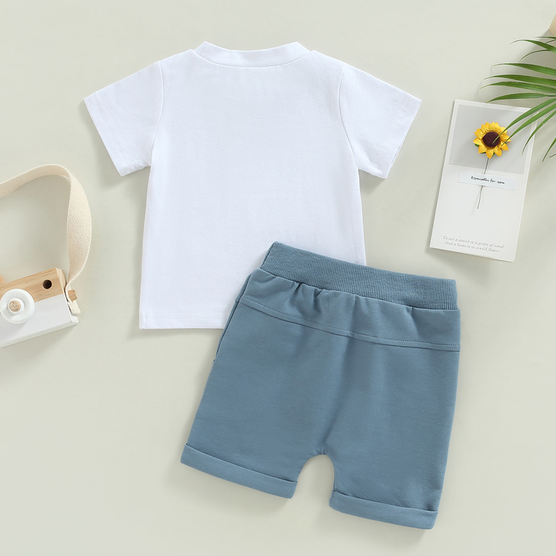 FOCUSNORM 4 Farben Sommer Kausalen Baby Jungen Kleidung Sets 2 stücke Brief Drucken Kurzarm Pullover T Shirts + Solide shorts – Detail 25