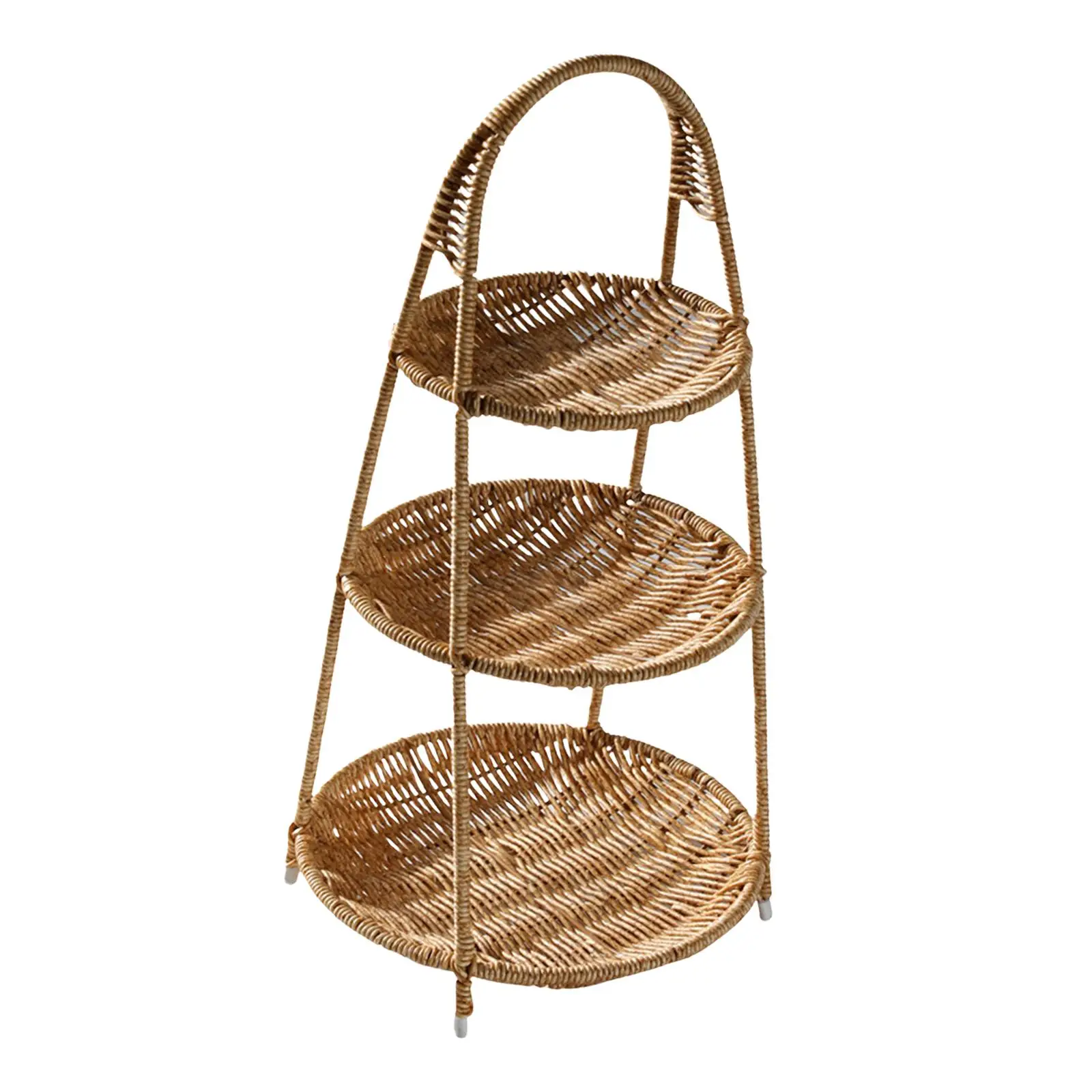 3 Tier Multifunctional Weaving Basket Rack Makeup Organizer Shelf Storage Display Rack for Living Room Birthday Fruits