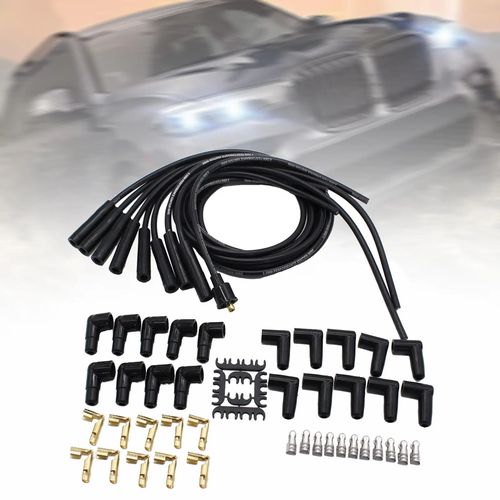 Spark Plug Wire Set Spare Parts Long Service Life Durable Car Accessories Universal with 180 Spark Plug Boot 8mm Automotive