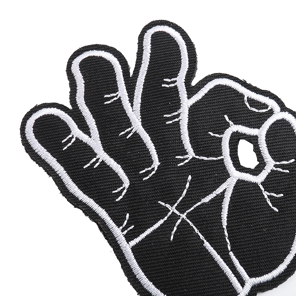 2 Stück Hands tickerei 3d Geste Finger Palm Patch okay Geste DIY Nähen Eisen auf Applikation Zubehör Stoff Reparatur – Detail 5