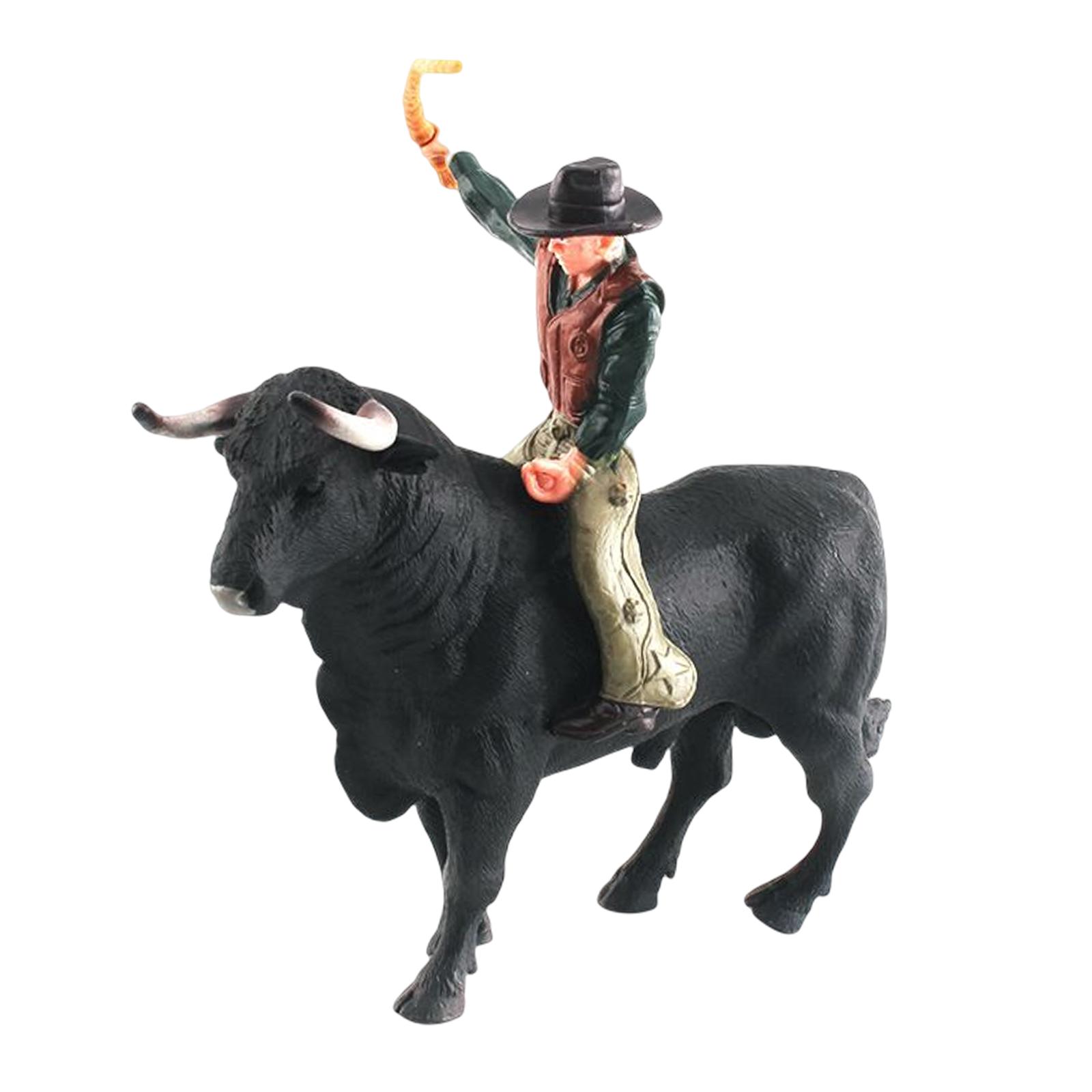 Bull with Rider Figurines Model Desktop Ornaments Realistic Detailed Action Figures for Kids