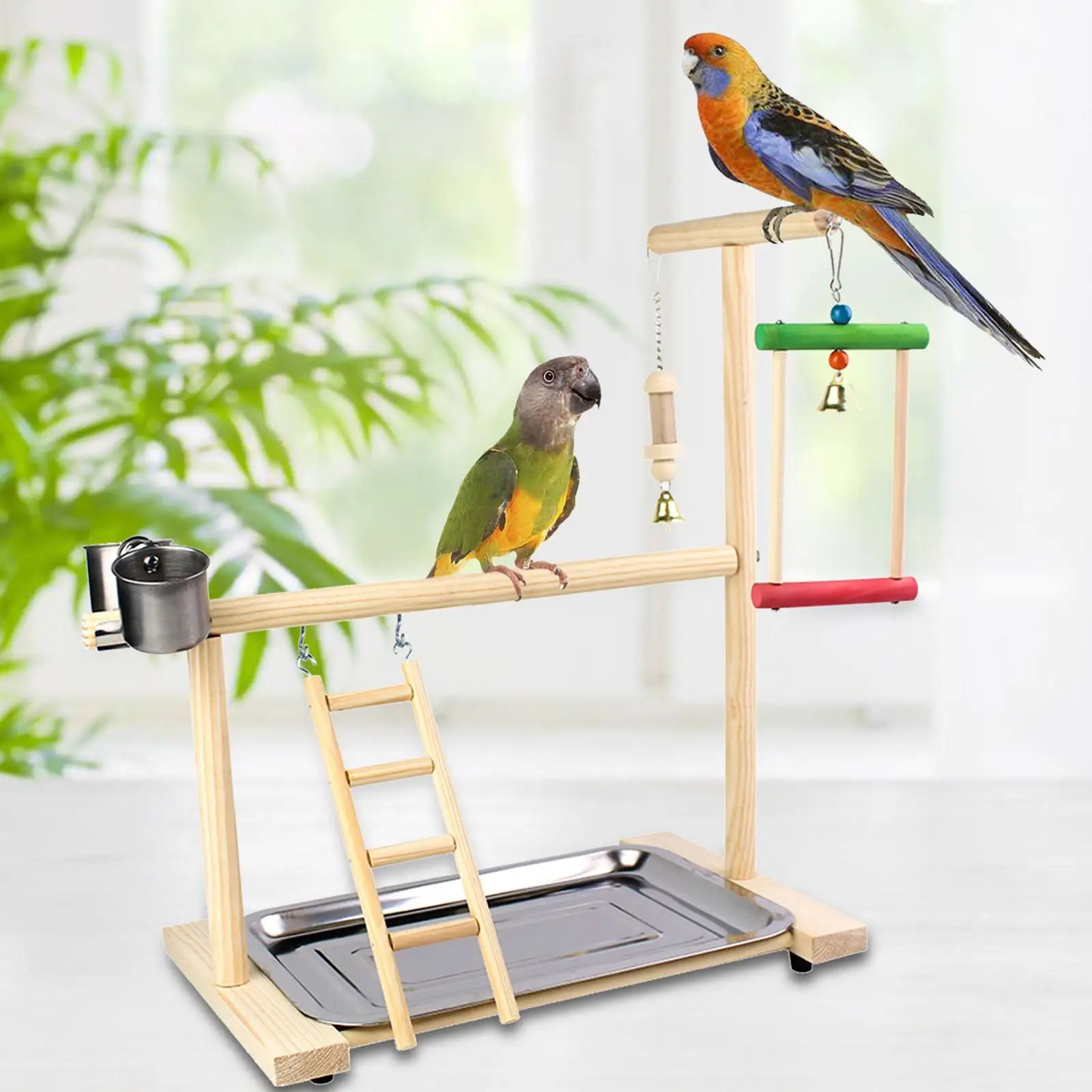 Toys Bird Perch Platform Bird Playground with Feeder Gym Ladder Playground Climbing Ladder Pet Parrot Playstand for Parakeet