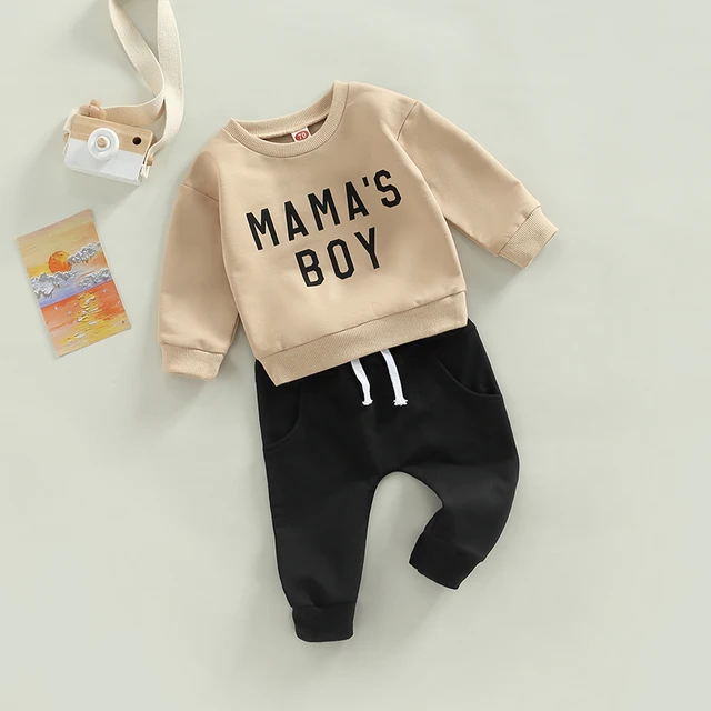 Boutique Clothes For Boyunisex Baby Boy Cotton Tracksuit Set - Letter  Print Long Sleeve Top & Pants