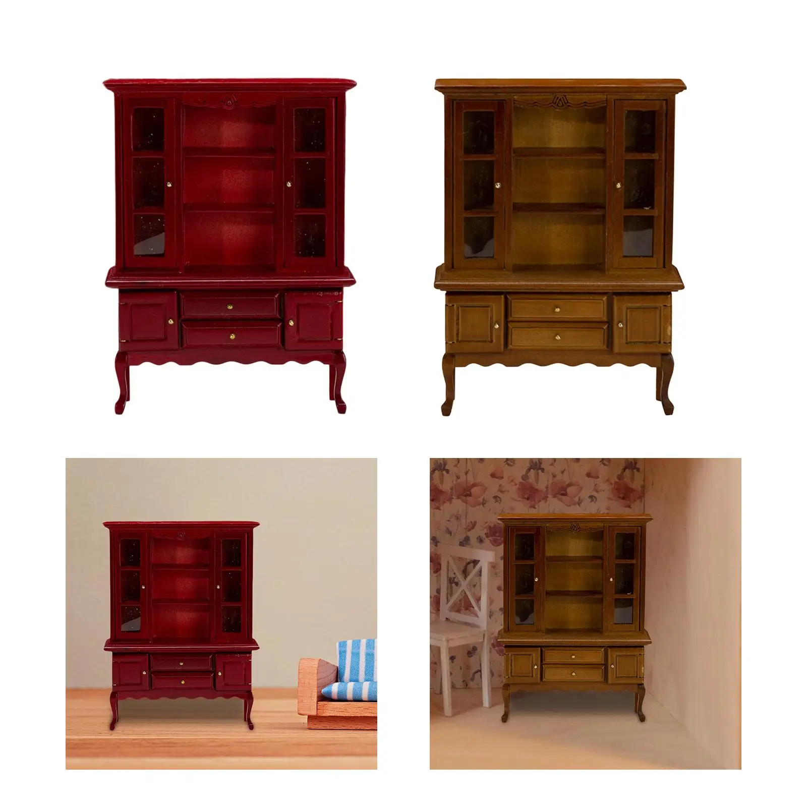 Miniature Bookcase Cabinet Scenery Supplies Dollhouse Furniture Wooden Bookshelf Ornaments