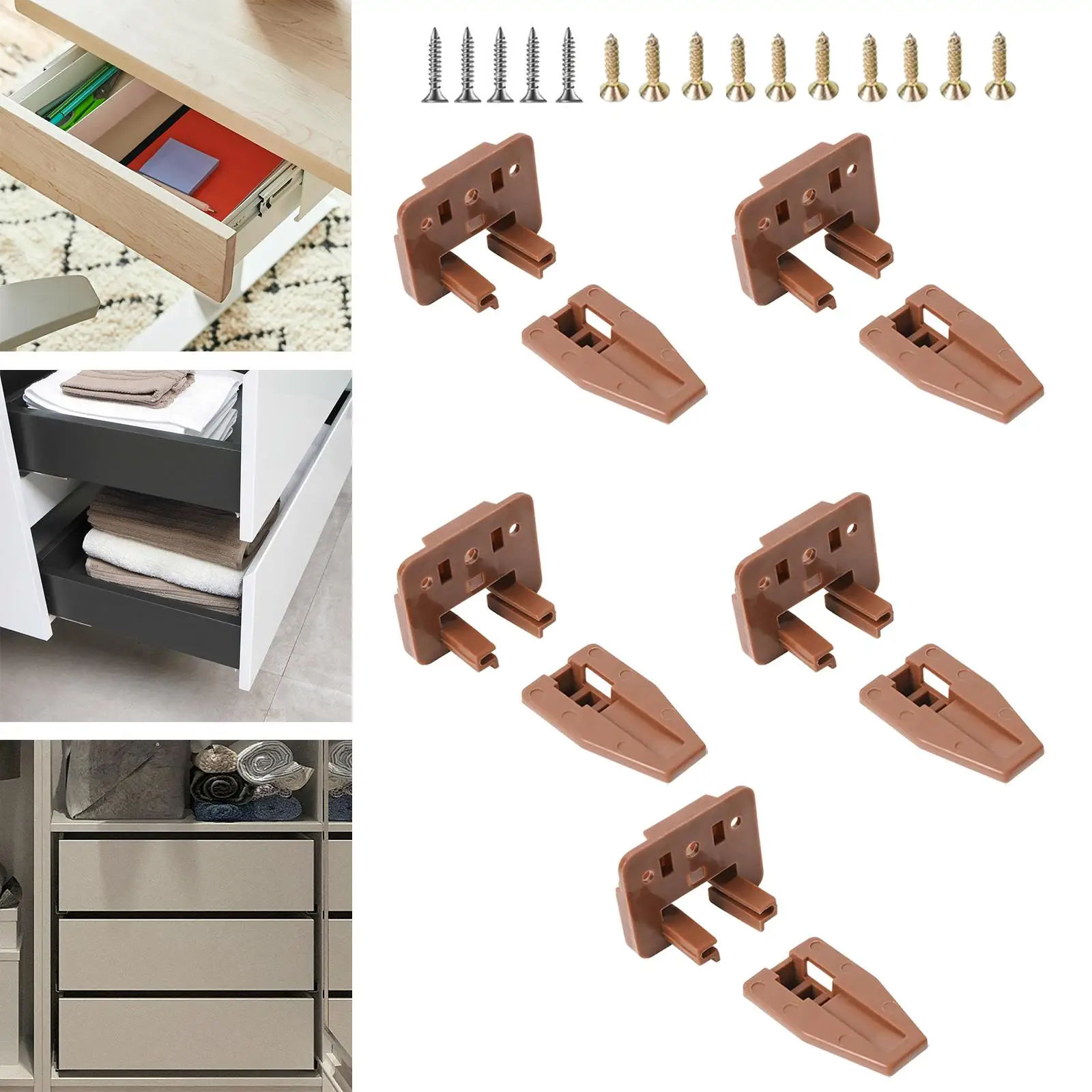 5x Drawer Track Guide and Glides Drawer Replacement Part Drawer Installation Accessories for Dressers Center Mount Drawer