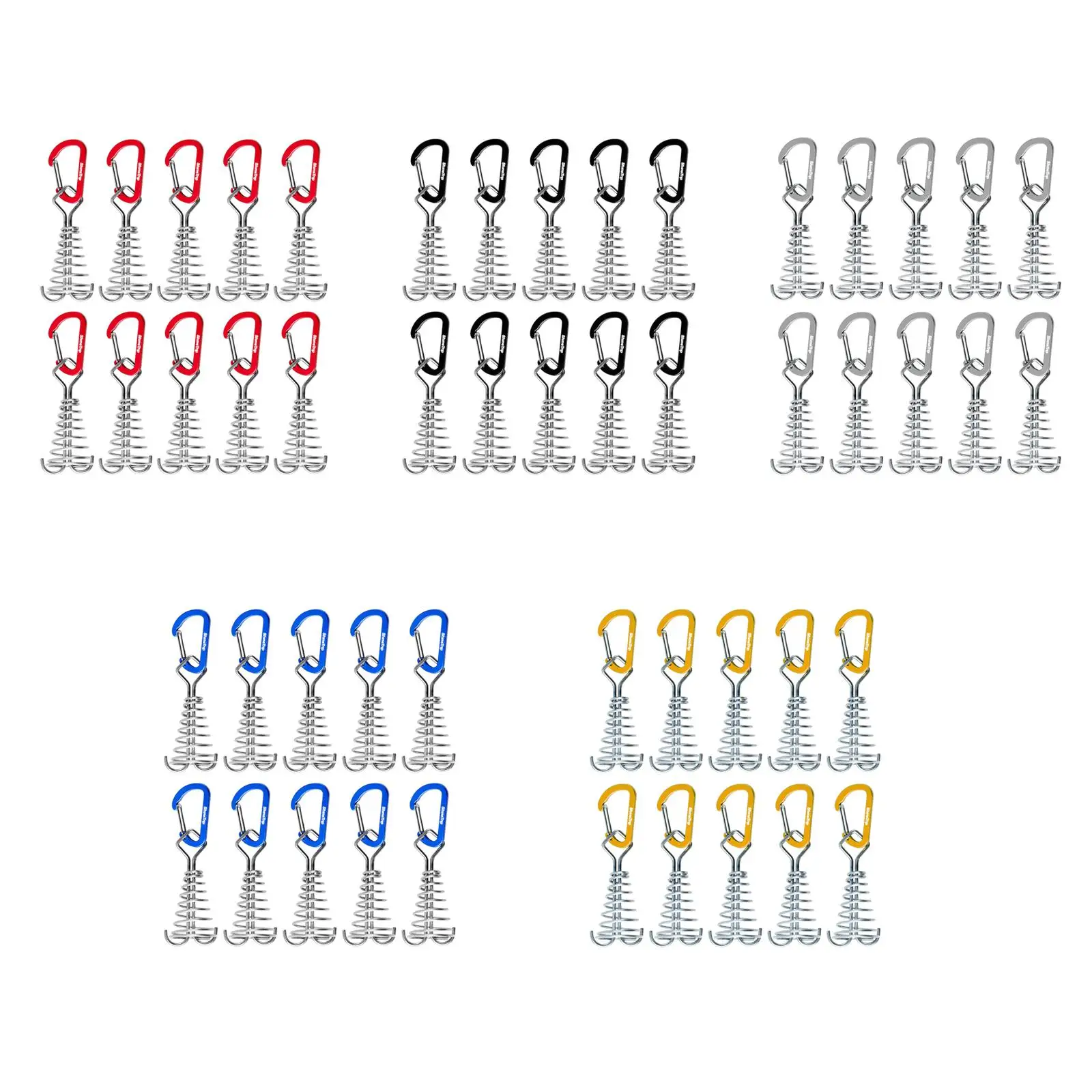 10Pcs Deck Anchor Pegs Wind Rope Anchor Windproof Tent Anchors with Carabiners for Outdoor Hiking Wood Platform Accessories