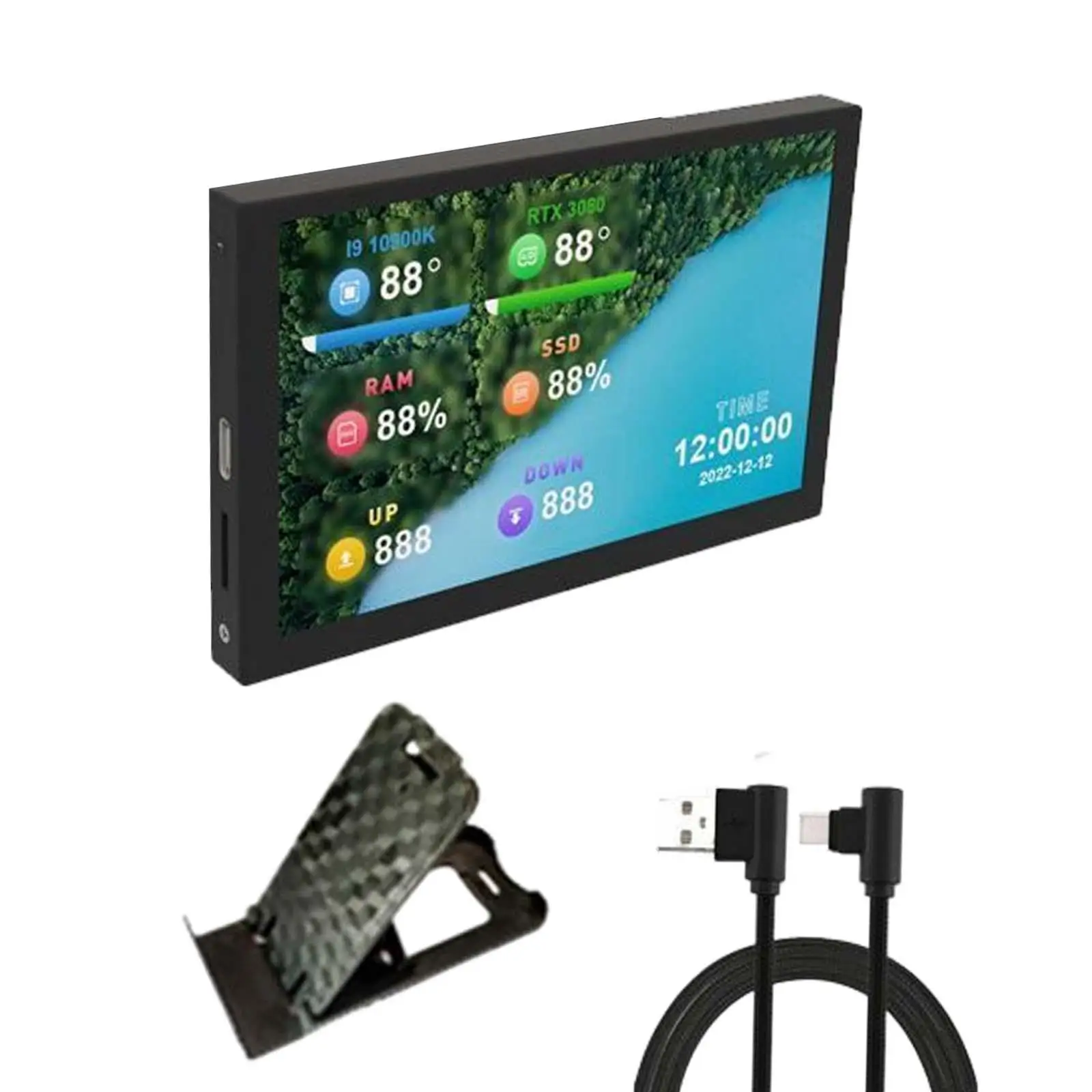 5`` IPS Computer Secondary Screen Multifunction with Bracket Type-C Temperature Display Dynamic Theme Supported PC Mini Screen