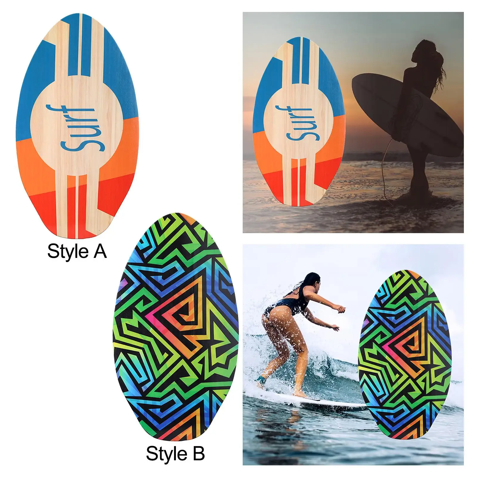 Skimboard Surf Board 35 Inches Shallow Water Standing Wooden Skim Board Small Surfboard for Adults Beginners Kids Beach Toys