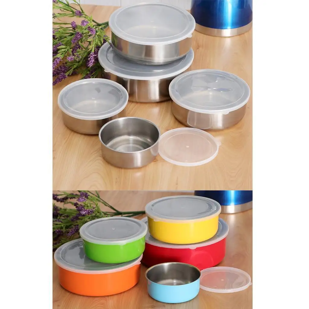 5-piece Stainless Steel Metal Mixing Bowl Set with Plastic Lid