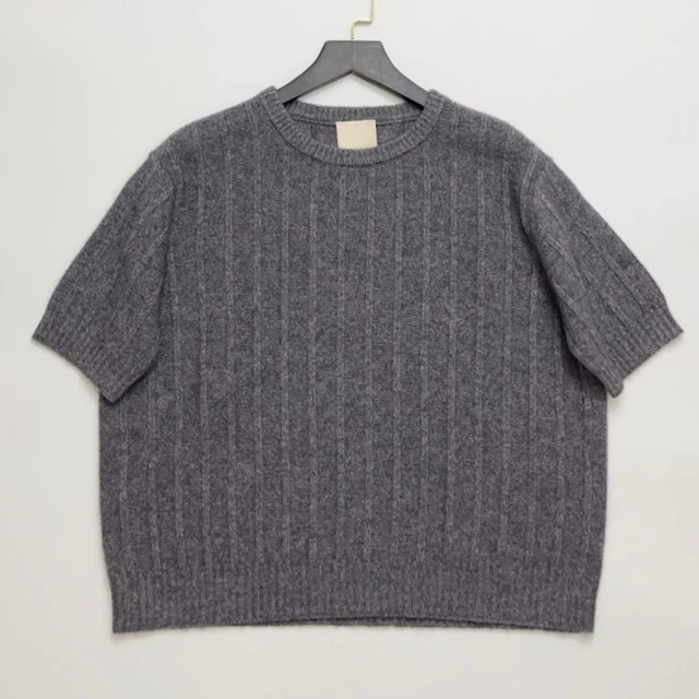 Winter Pullover Cashmere Wool Jumper Gray Crew Neck Knitted Short