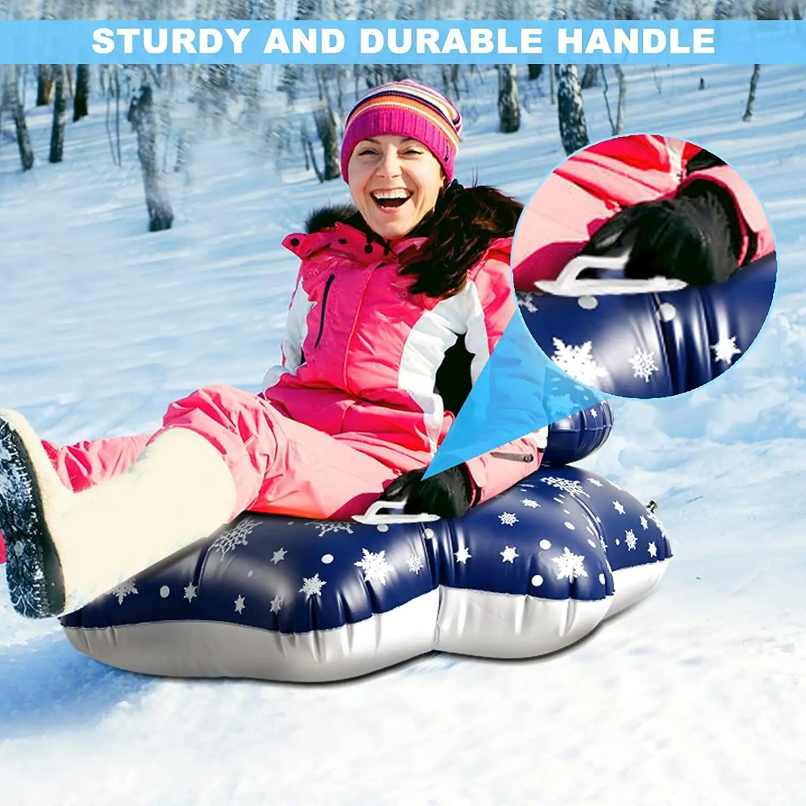 Winter Snow Tube Heavy Duty Inflatable Sled for Kids and Adults