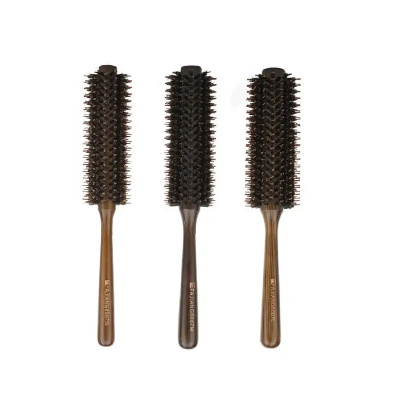 Salon Bristles Curling Hair Round  Hair Styling Comb Hairbrush Wooden Handle