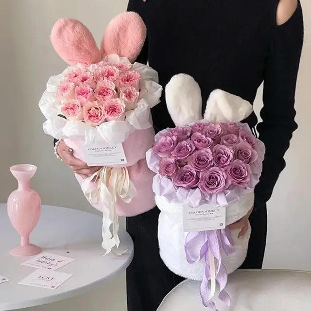 Bunny Ears Plush Fabric Flowers Bouquet Packaging Materials – Floral  Supplies Store