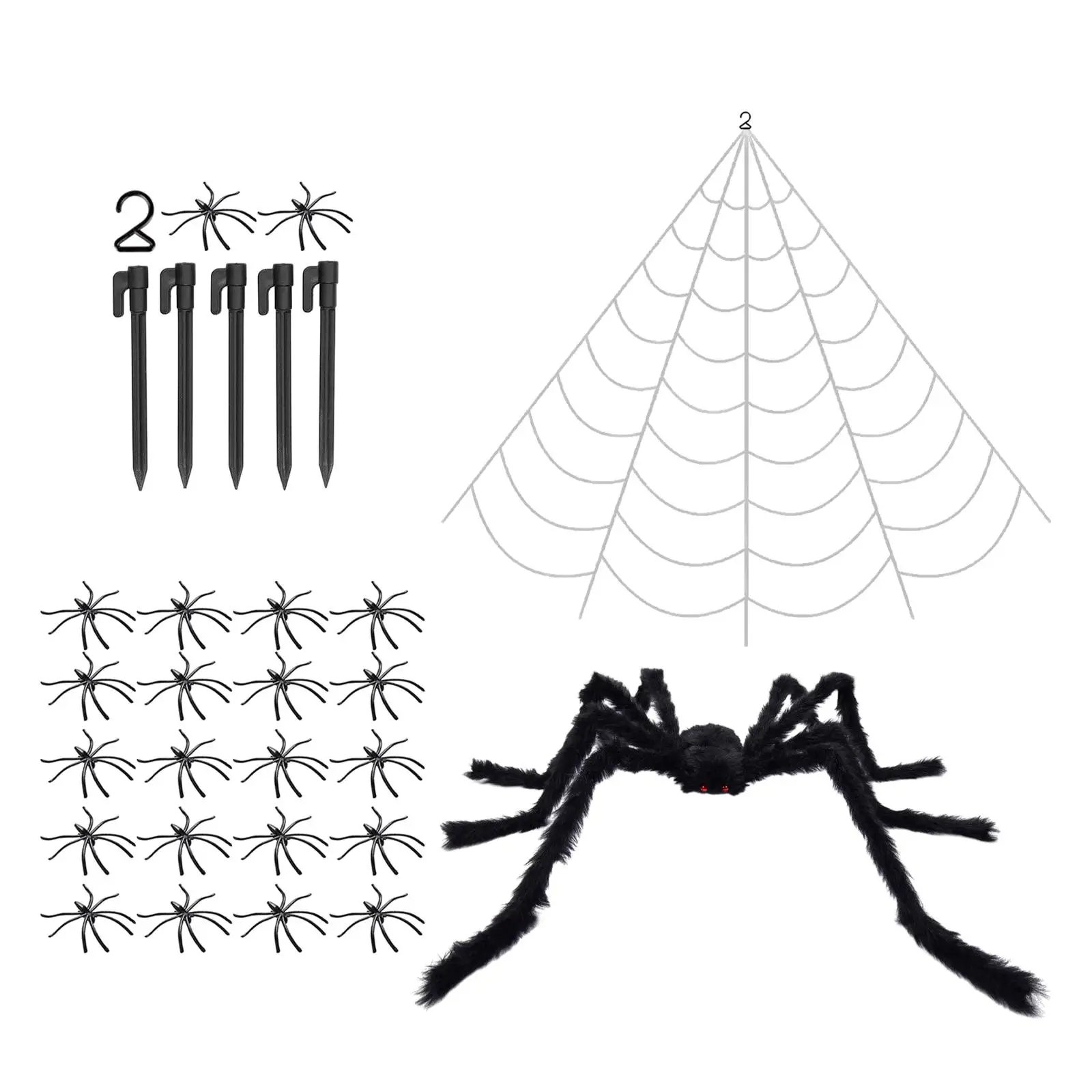 Halloween Decor Scary Simulated Spider Set Realistic Versatile 5M Web 125cm Plush Spider 22x Small PP Spiders for Outdoor
