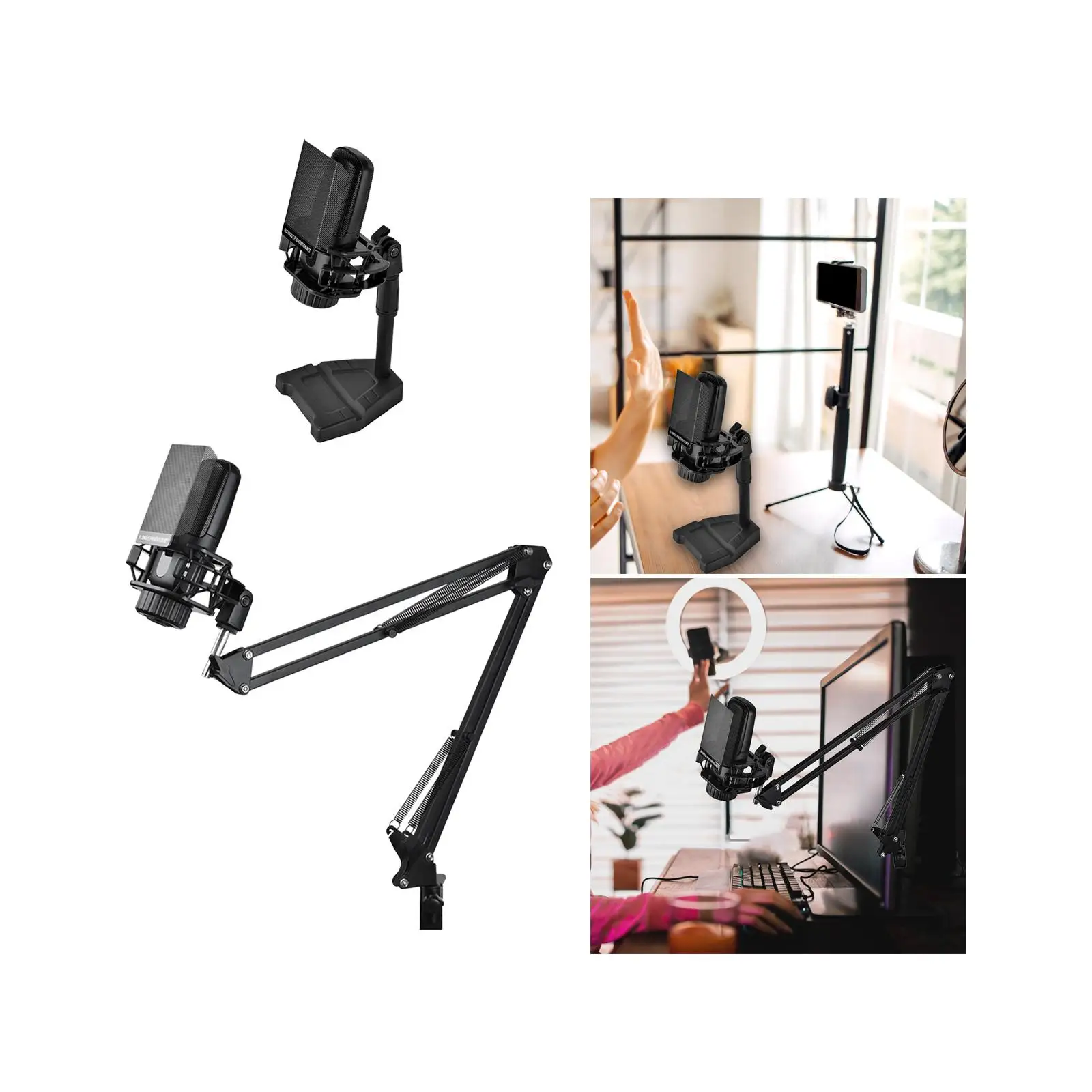 Microphone Arm Stand with Microphone Foldable Universal Desktop Holder Heavy Duty Mic Suspension Mount for Gaming Live Streaming