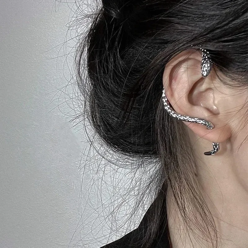 Vintage Snake Wrap Ear Hook Stainless Steel Earrings for Women Gothic Accessories Clip on Earrings Women's Trend Earrings 2022