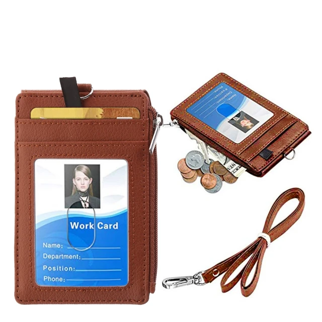 HASFINE ID Badge Holder PU Leather Card Holder with Lanyard and Zipper  Pocket,Cute Cartoon Snail 2 Sided 5 Card Slots ID Badge Holder Keychain  Lanyard