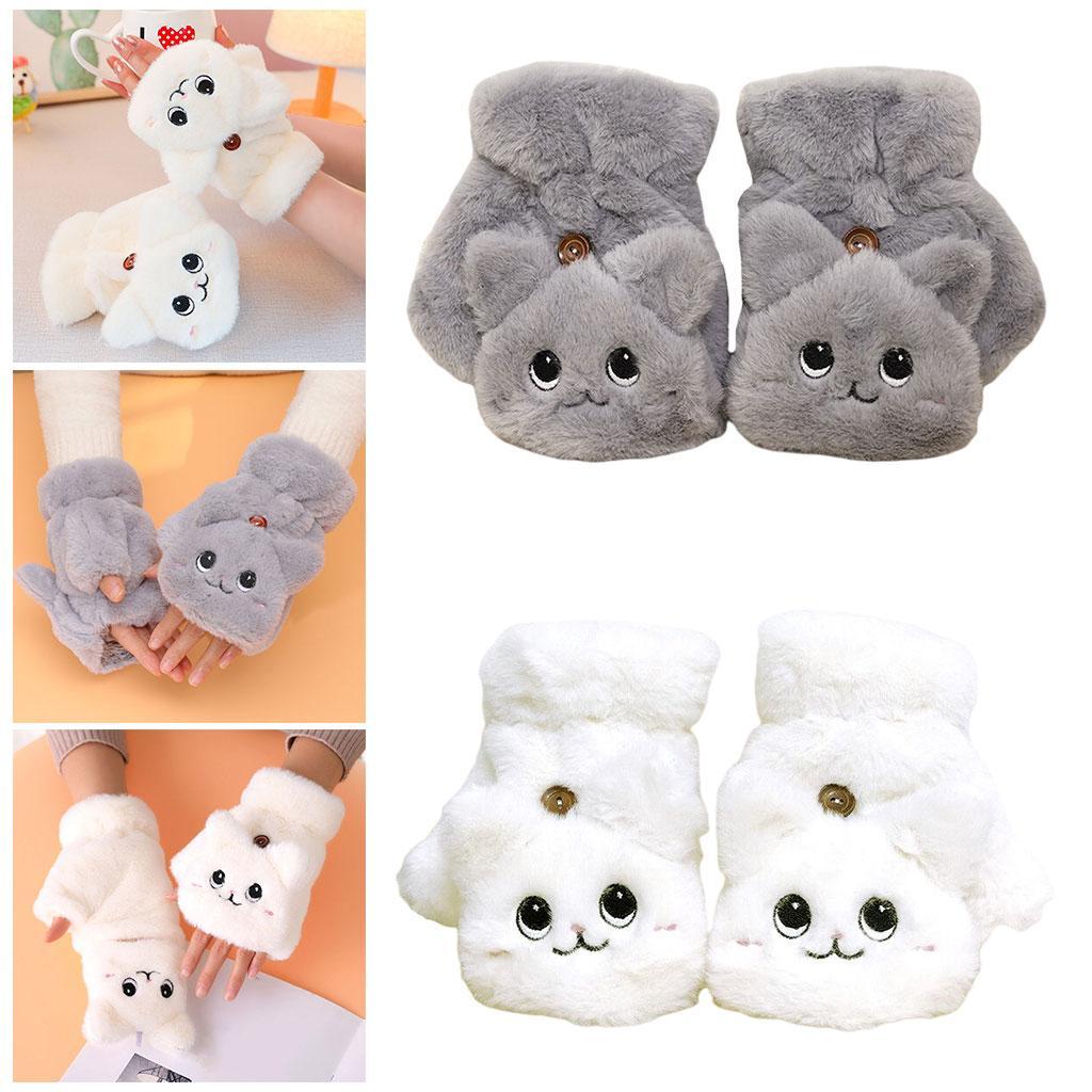 Winter Fingerless Gloves Convertible Faux Fur Warm Half Finger Mittens for Women Girls