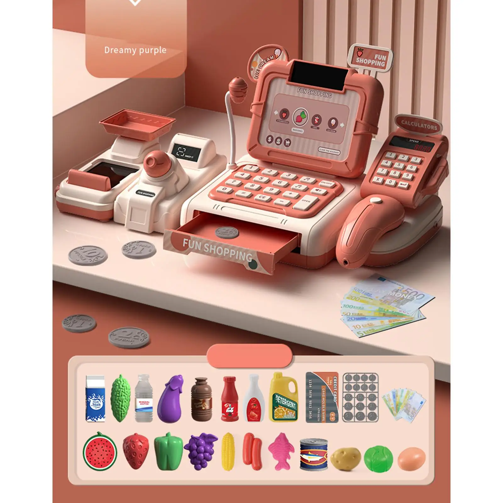 Simulation Children` Store Toys Cash Register Kid Cash Register Playset for Toddlers Baby Girls Gifts
