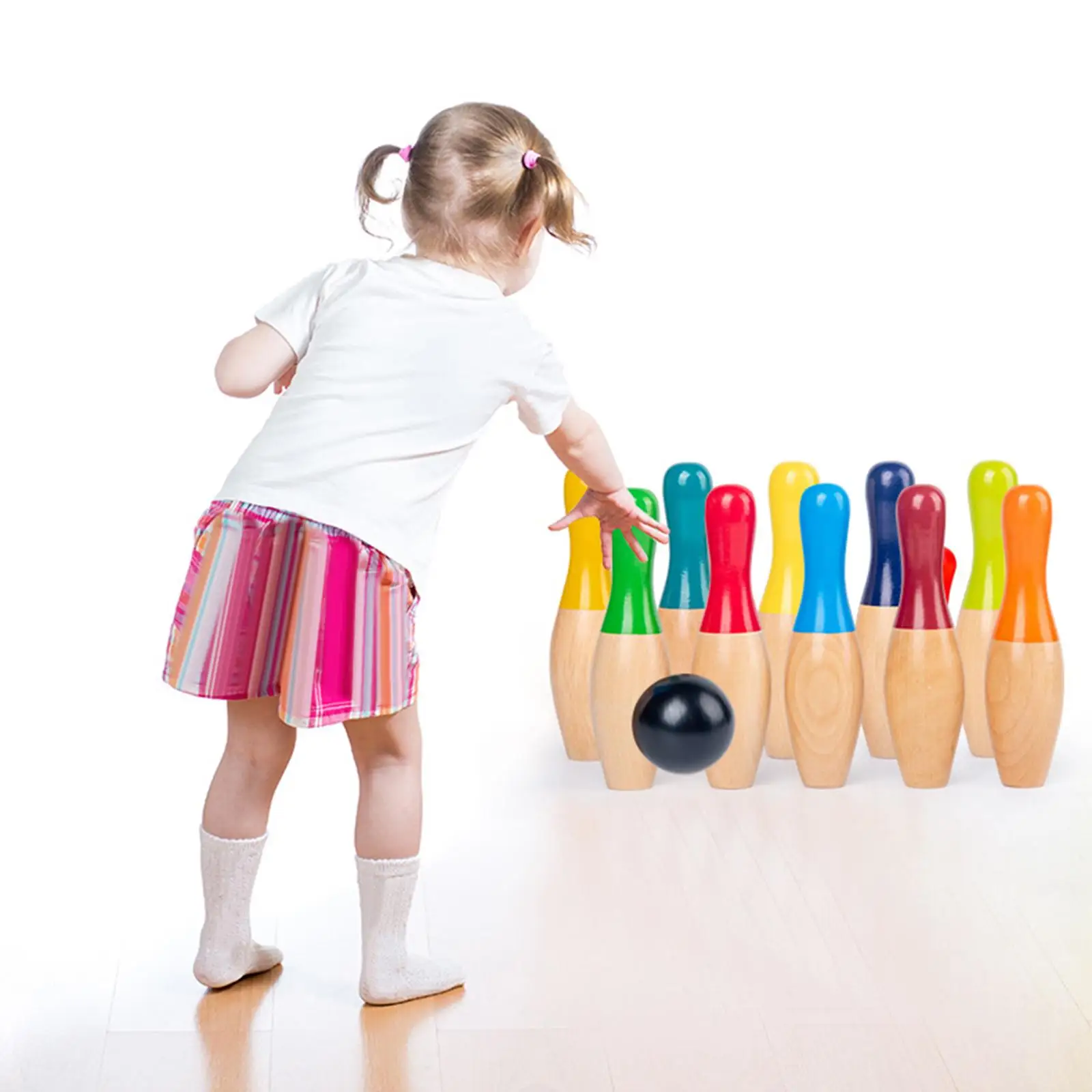 Early Development Wood Bowling Set Skittles Toys Outdoor Toys Educational Interactive Toys Bowling Game for Indoor Garden Lawn