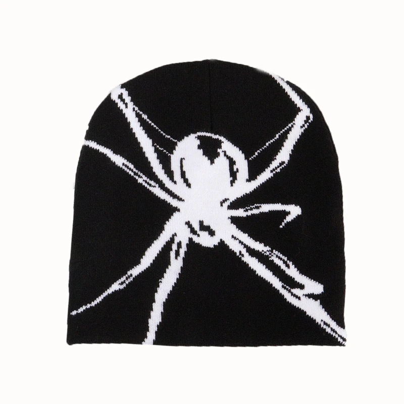 Spider Print Knit Beanie: Y2K Fashion Wool Cap - true deals club