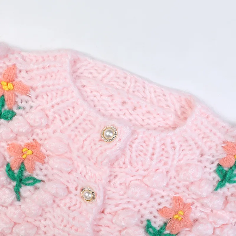 cropped cardigan Winter Harajuku Vintage Women Knitted Loose Sweater Lady Autumn Pullovers Female Flower Embroidery Buttons Are Sweet Sweater red sweater