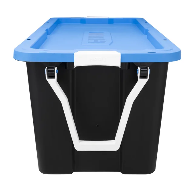 HART - 17 Gallon Heavy Duty Latching Plastic Storage Box, Black Base/Blue  Lid, Set of 4