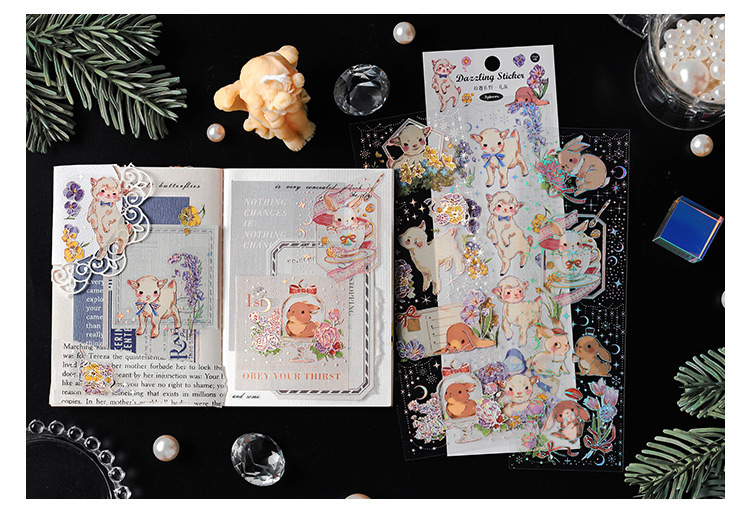 3 Sheets/pack PET Stickers Pick Up Fun In The Wild Rabbit Whale Green Plants Handbook Decorative Stickers