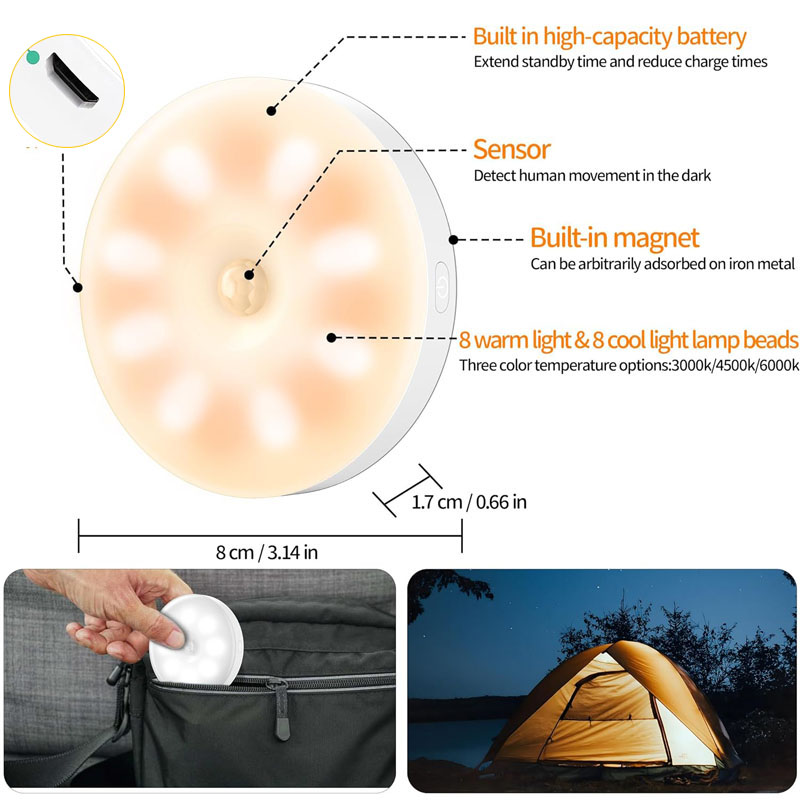 LED Night Light With Motion Sensor USB Rechargeable With 700mAh Battery Lamp Wireless For Kitchen Cabinet Wardrobe Light