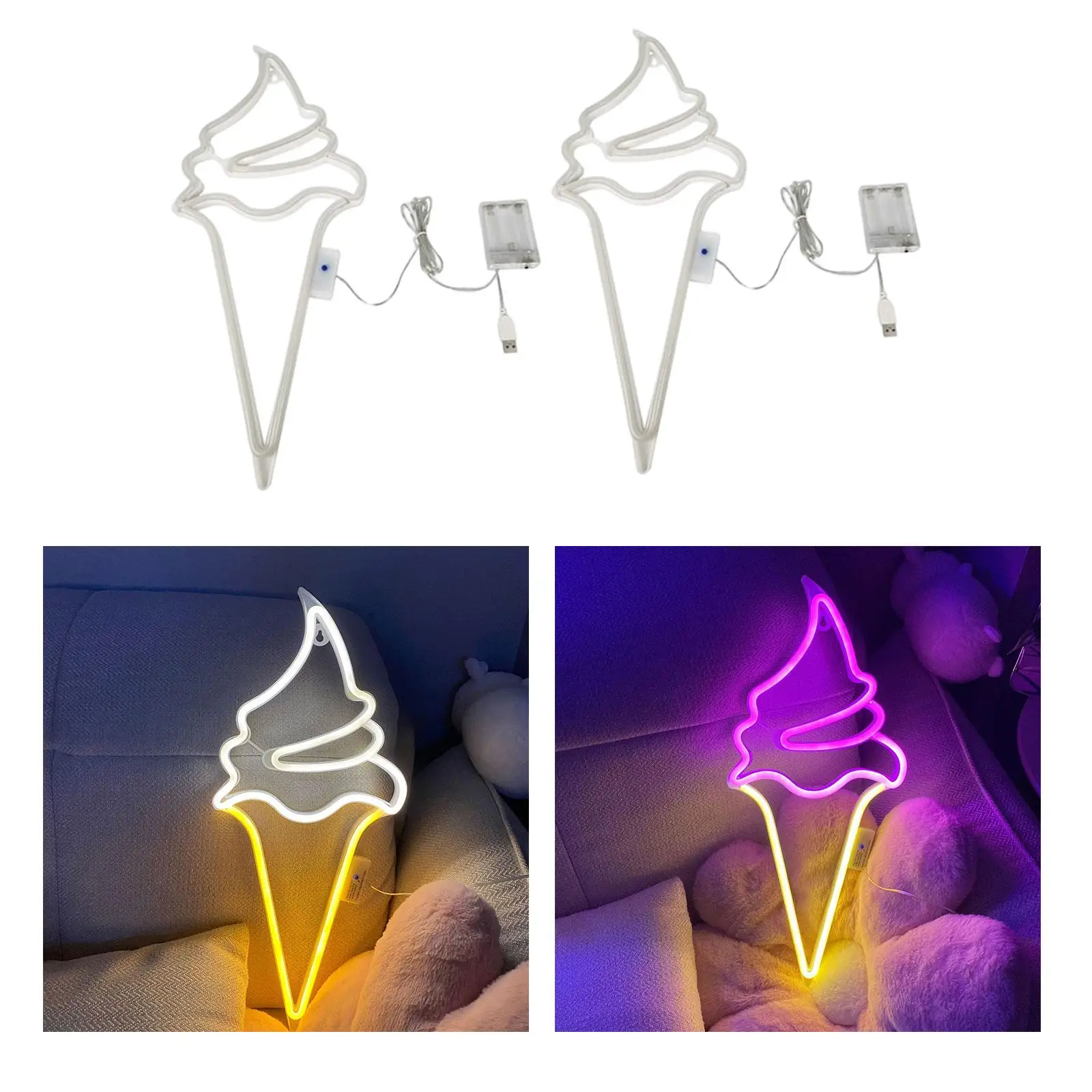 Ice Cream LED Neon Sign Dimmable Wall Hanging Decoration for Party Bedroom