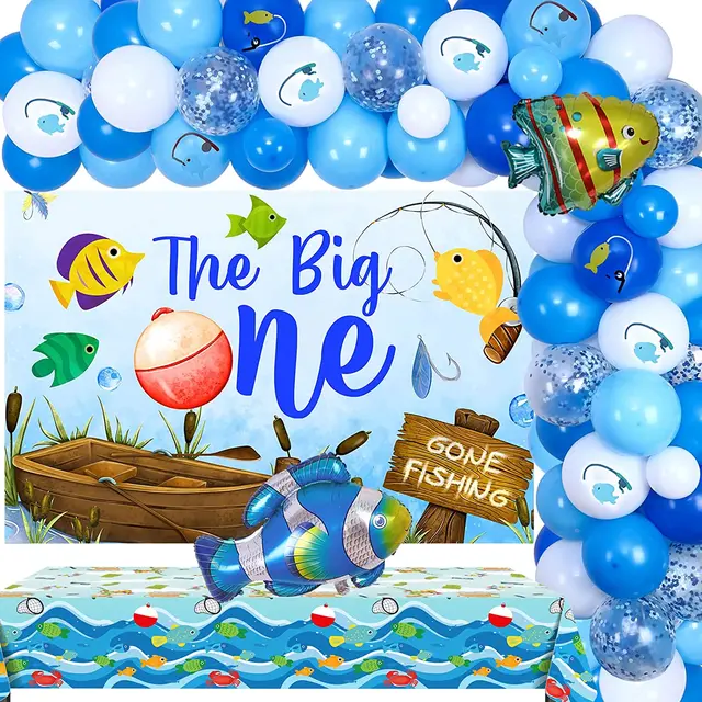 The Big One 1st Birthday Decorations for Boys Ofishally One Balloon Arch  Kit Gone Fishing Backdrop Tablecloth Birthday Supplies - AliExpress
