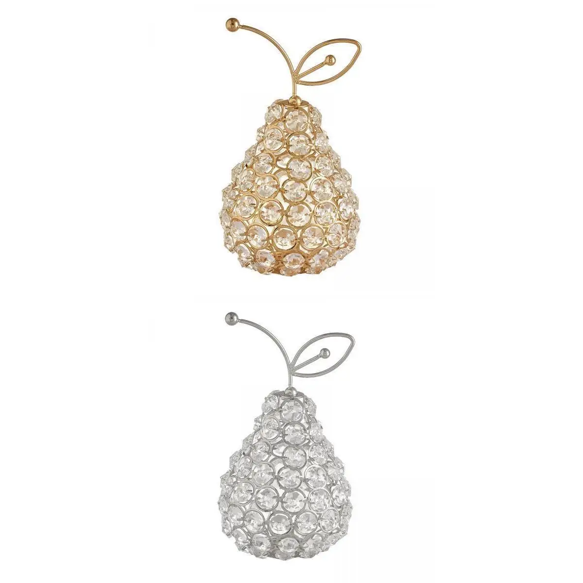 2-pack Glass Crystal Fruit Collectible Figurines Shiny Rhinestone Crystal Pear Home Decor Wedding Ornament