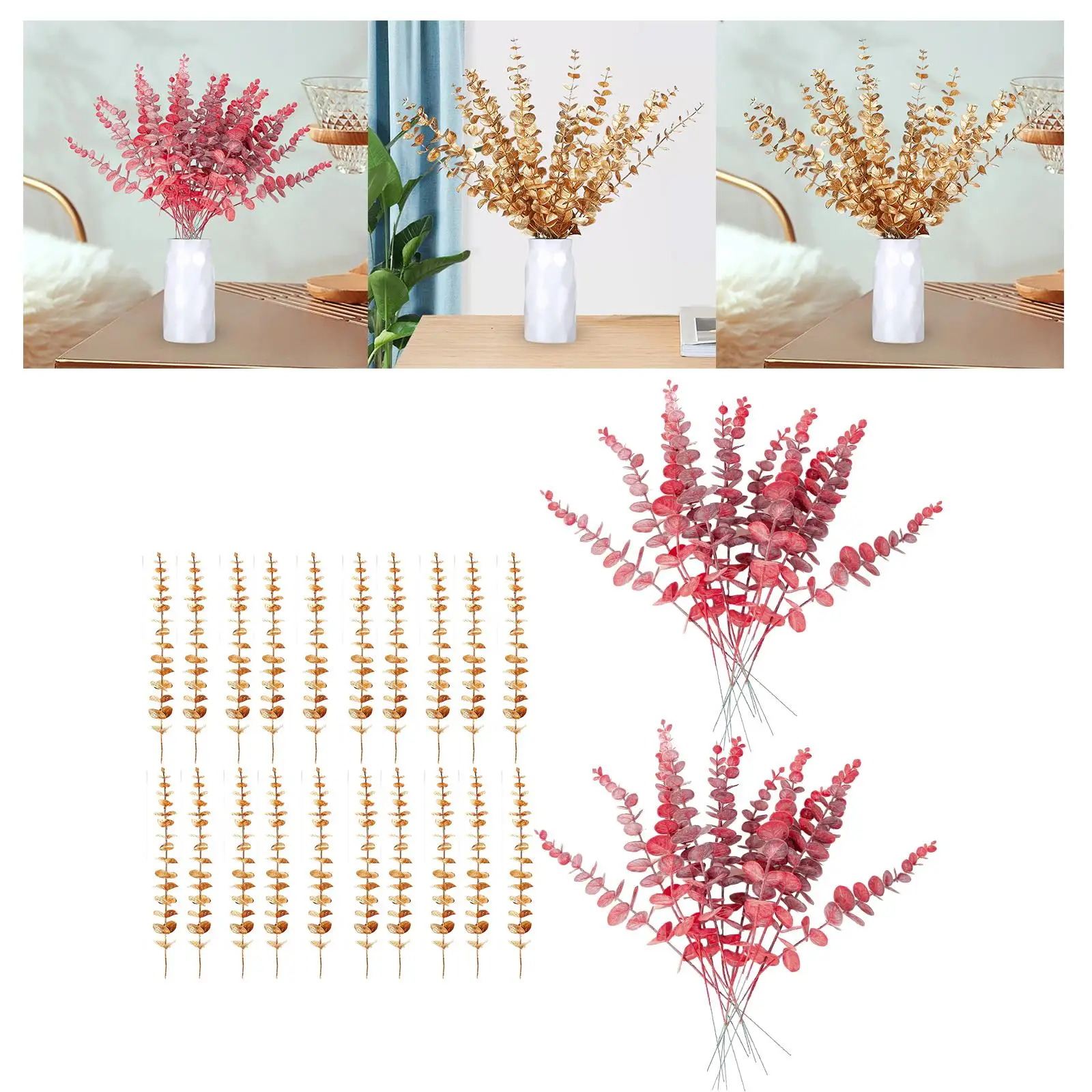 20x Artificial Eucalyptus Leaves Floral Arrangement Vase Filling Eucalyptus Foliage for Wedding Home Garden Office Decor
