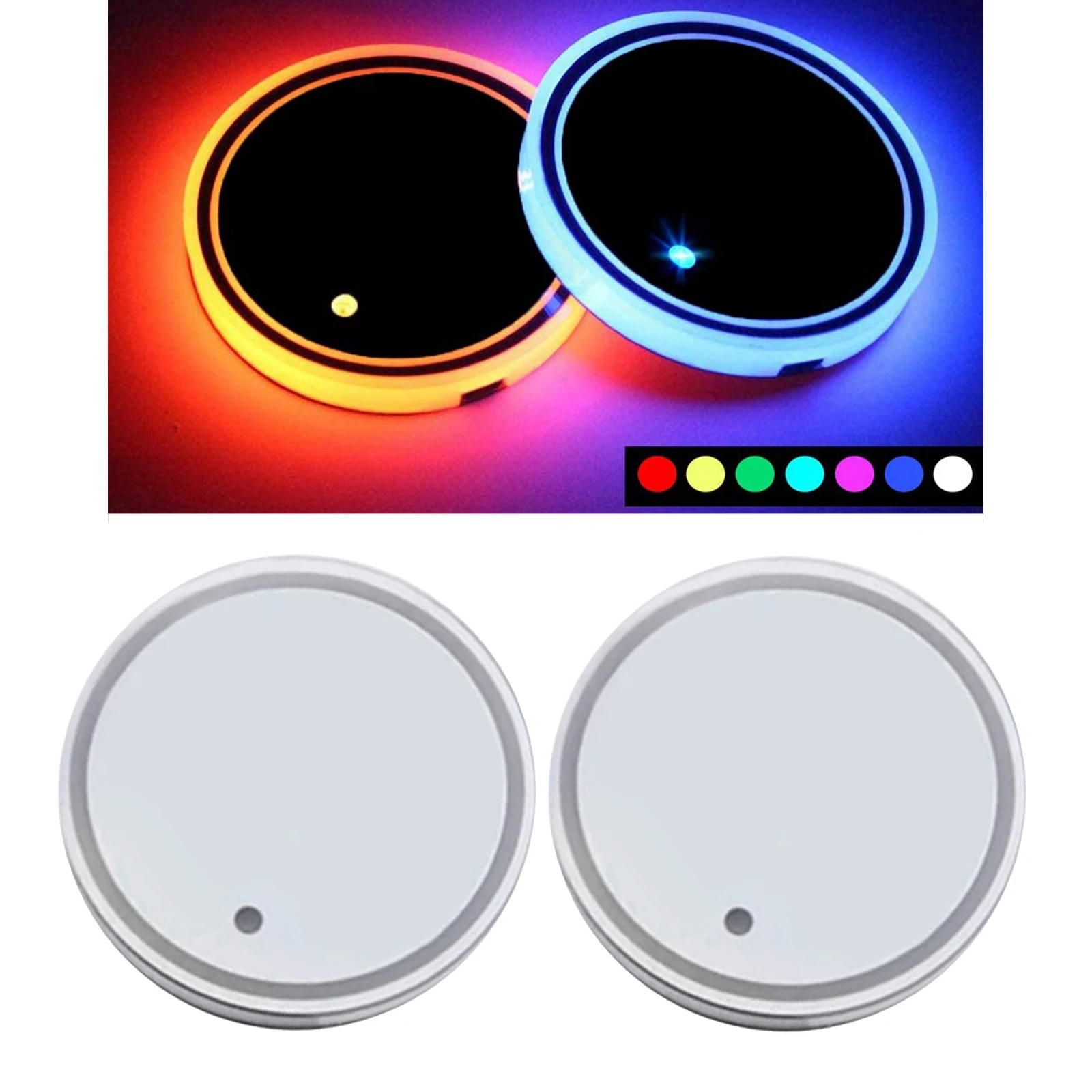LED Cup Holder Lights, Coaster with 7-Colors USB Charging Charging Mat, Luminescent Cup Pad Interior Atmosphere Lamp